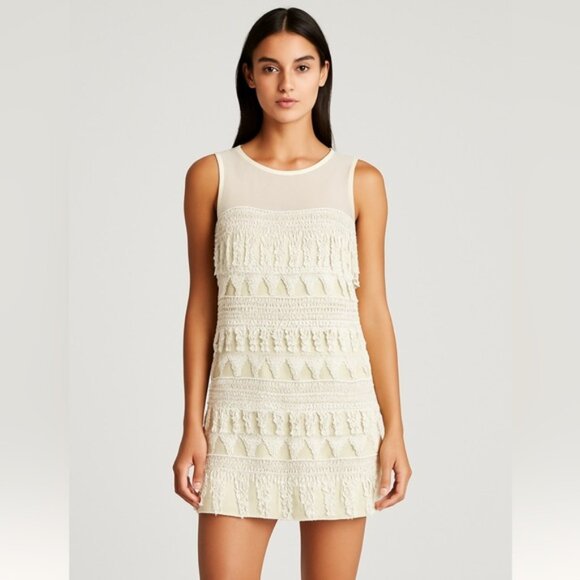 Dress The Population Cream Lace Fringe Shift Dress – Size XS - Picture 1 of 9